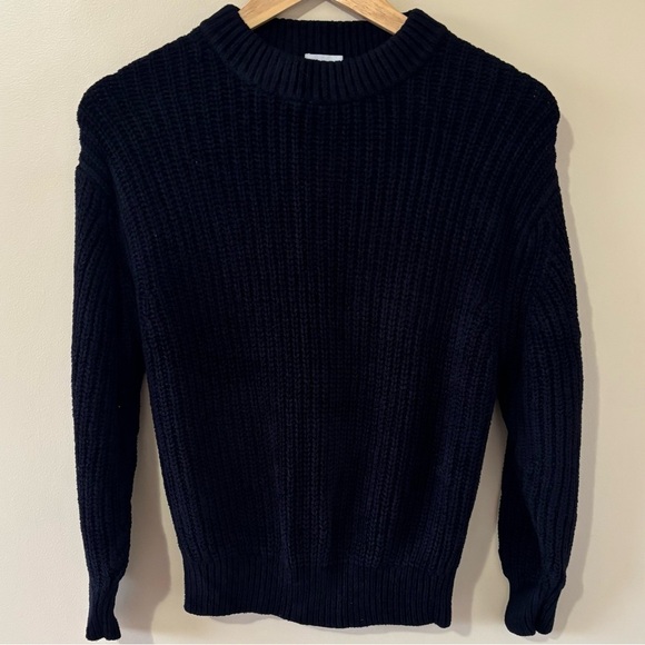 Wilfred| Aritzia Jet Black Comfy Cozy Thick Knit Women’s Crewneck Sweater Sz M - Picture 1 of 6